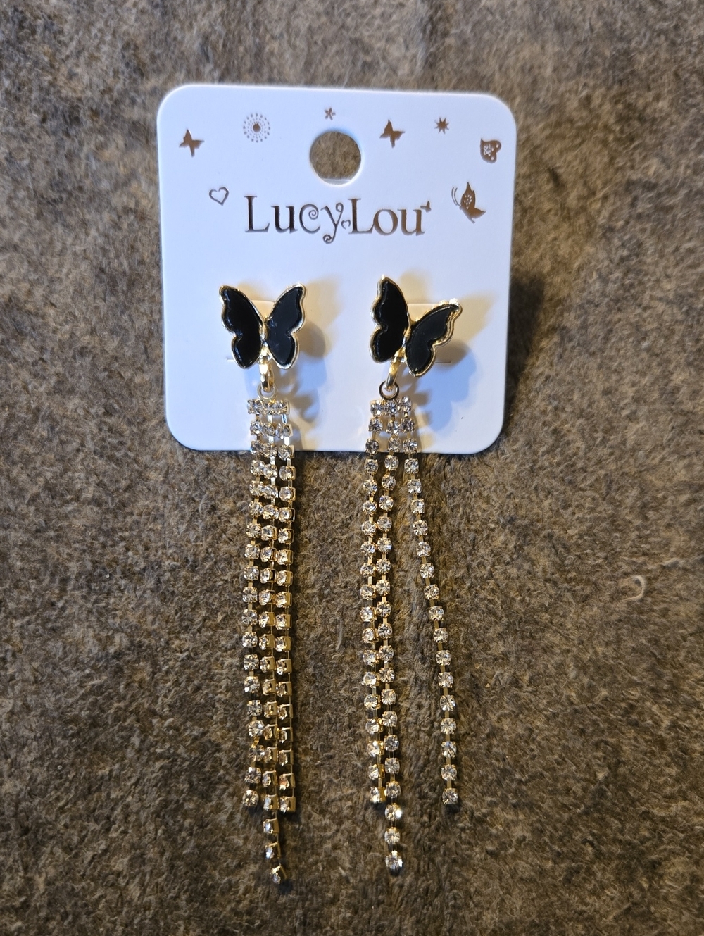 3/$10 Bundle Deals Black Butterfly Drop Earrings with Rhinestone Fringe